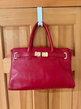 Onna Ehrlich Red Leather Tote Bag with Gold Hardware NWT